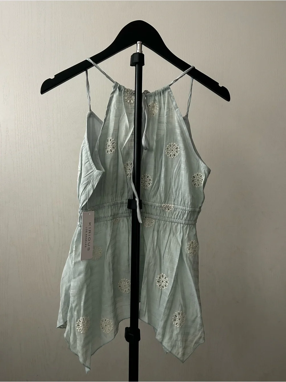 Light Blue Eyelet Halter Camisole Top with Smocked Waist